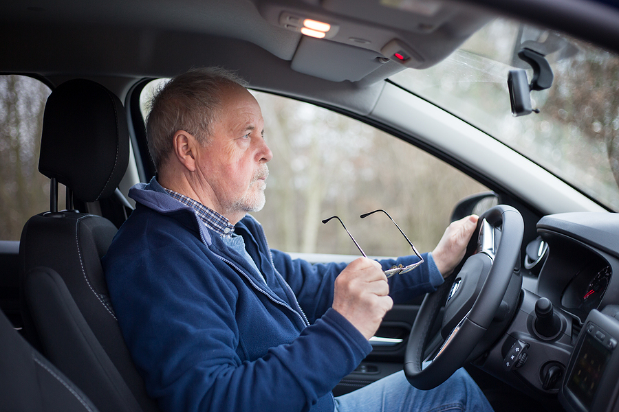 Senior man driving with dementia